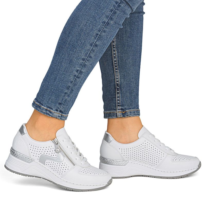 Women's leather wedge sneakers white Rieker N4340-80 To be categorized Your Sports Performance