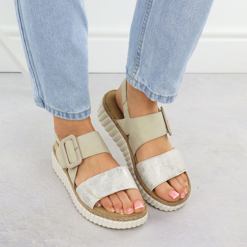 Women's beige wedge sandals Rieker 69260-60 Footwear Your Sports Performance