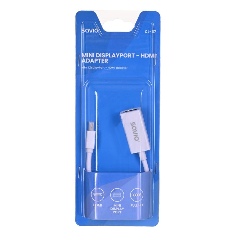 SAVIO cl-57 Adapter (Mini DisplayPort M - HDMI F; 0.10m; white) Kable i adaptery/Adaptery, przejściówki Your Sports Performance