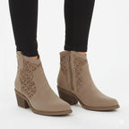 Women's suede ankle boots with openwork heel, beige, S.Barski HY61-8012 To be categorized Your Sports Performance