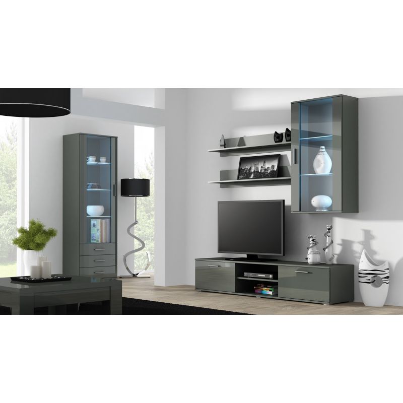 SOHO S1 display cabinet, grey/gloss grey Bufety i witryny/Bufety i witryny na drewnianej podstawie Your Sports Performance