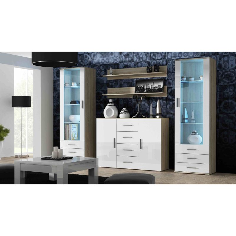 SOHO S1 display cabinet, Sonoma oak/gloss white Bufety i witryny/Bufety i witryny na drewnianej podstawie Your Sports Performance