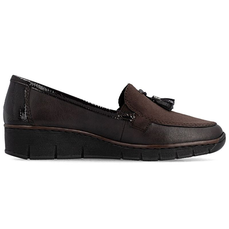Rieker 53771-25 women's leather wedge shoes, comfortable brown
