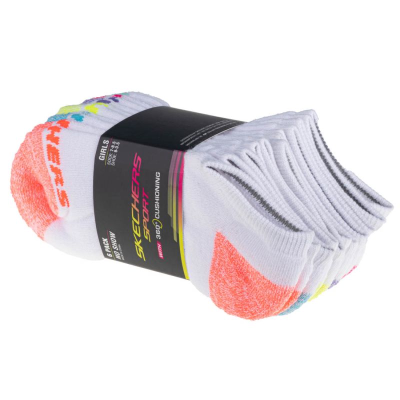 Skechers 6pk Girls Full Terry No Show Med S108265-WHT white 31-34 In preparation Your Sports Performance