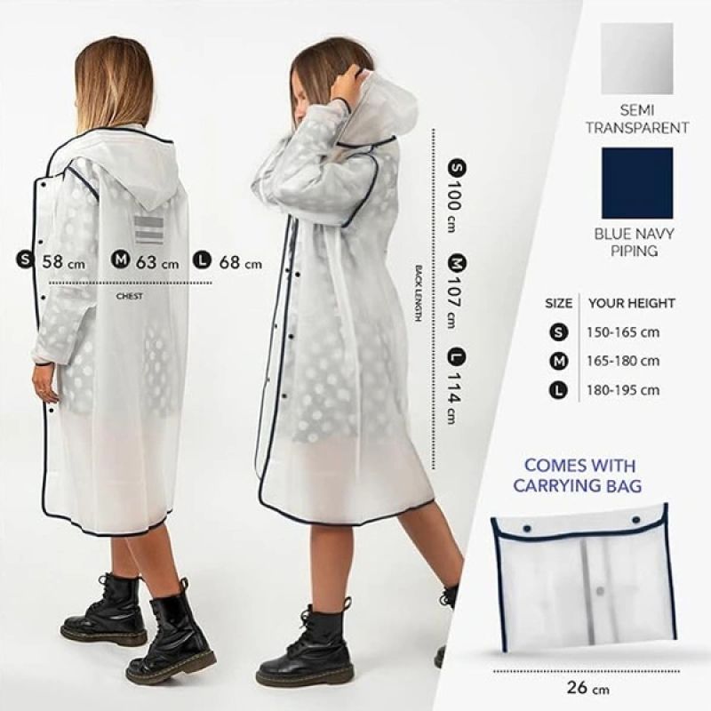 Perletti Women’s Trench Raincoat, White, with Hood, Size S