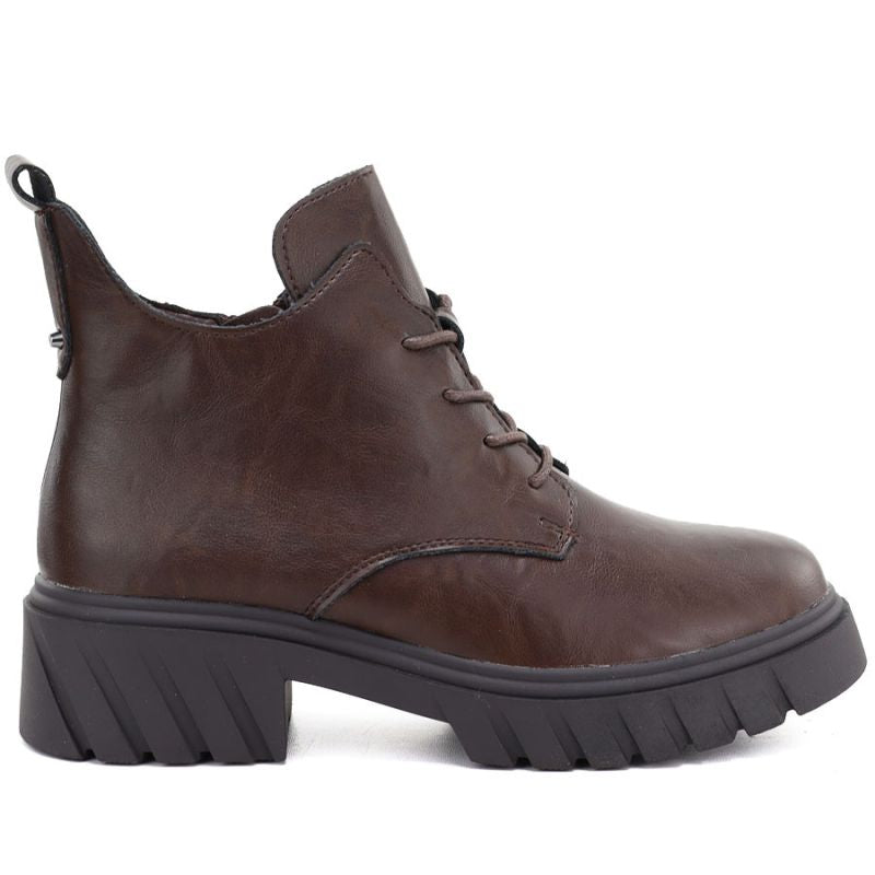Women's brown leather ankle boots on the platform M.Daszyński SFY2502-11ac