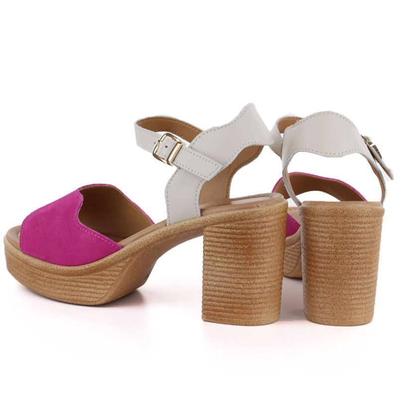 Vinceza 26-66943 Pink and Beige Leather Heeled Sandals Vinceza