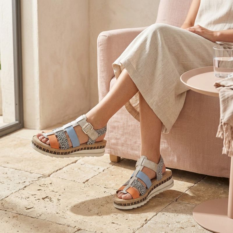 Rieker V7904-90 Women's Leather Wedge Sandals