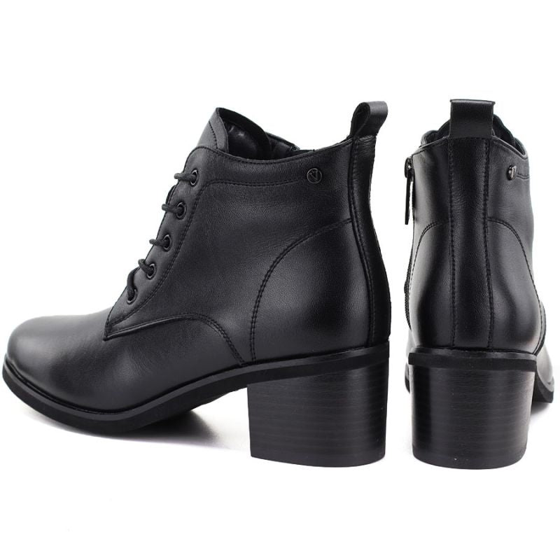 Women's leather lace-up high-heeled ankle boots, black, Vinceza EN27-133107