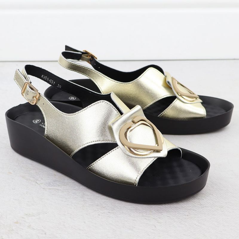 Women's gold leather wedge sandals S.Barski KV51-031 Footwear Your Sports Performance