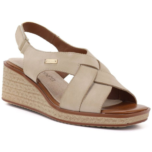 Beige Sergio Leone SK297 women's leather wedge sandals LEONE