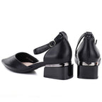 Women's black block heel pumps with strap Vinceza 62278 Vinceza