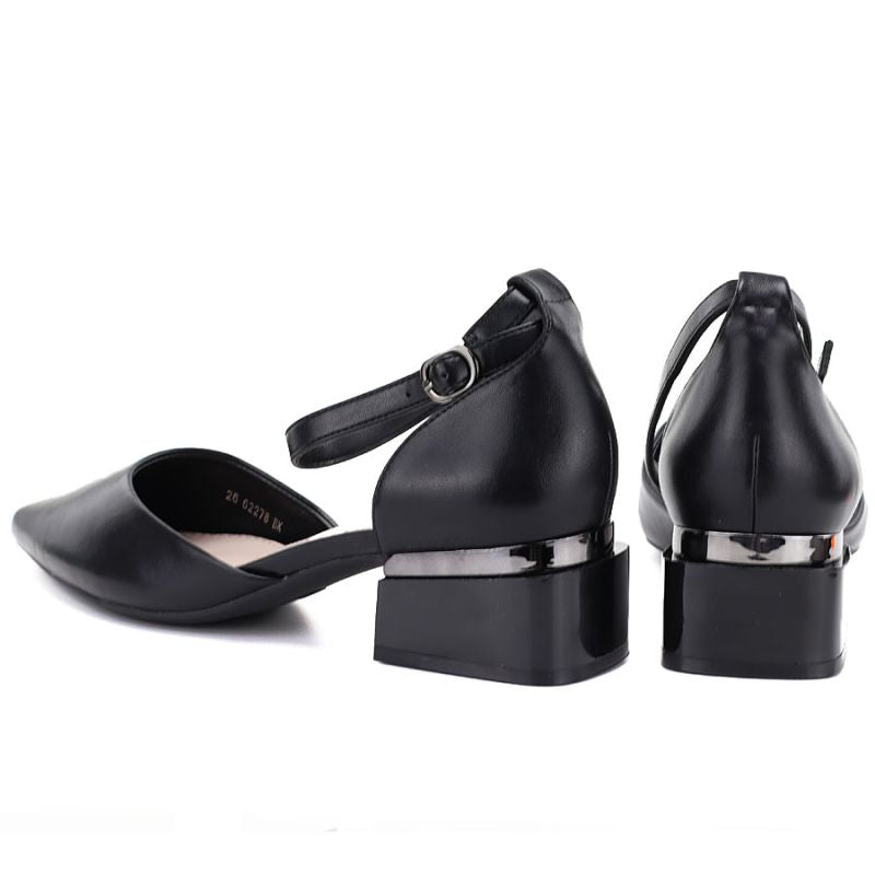 Women's black block heel pumps with strap Vinceza 62278 Vinceza