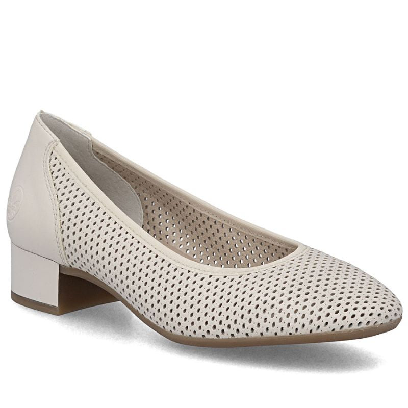 Women's leather pumps with openwork, beige Rieker 43459-60 Rieker