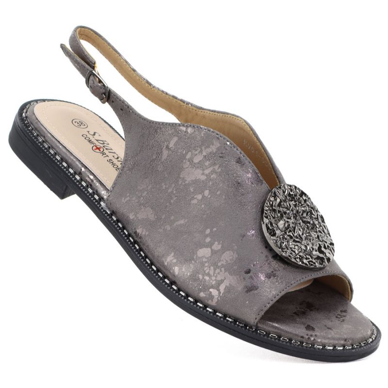 Women's flat sandals with pewter decoration S.Barski 61-6035 S.Barski