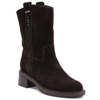 Women's leather ankle boots, cowboy boots, suede, chocolate, Big Star UU274607