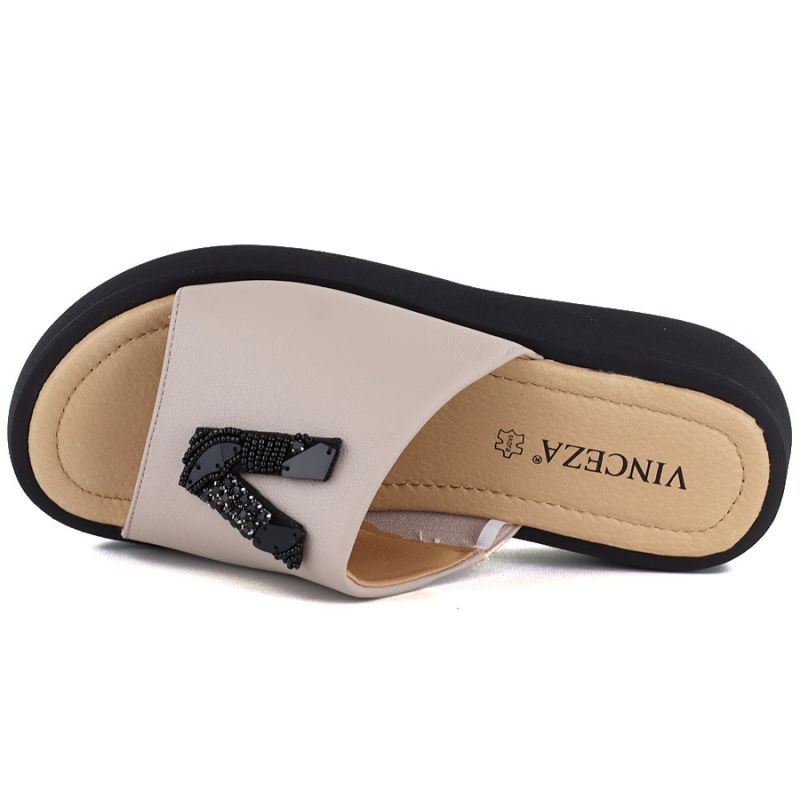 Women's beige leather wedge sandals Vinceza 66950 Vinceza