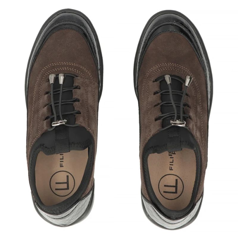 Leather suede crocodile wedge shoes brown Filippo DP8106