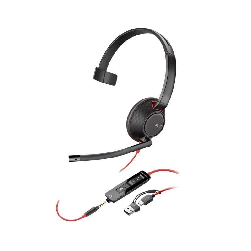 Poly Blackwire 5210 Monaural USB-C Headset +3.5mm Plug +USB-C/A Adapter (Bulk) Akcesoria GSM/Słuchawki przewodowe Your Sports Performance