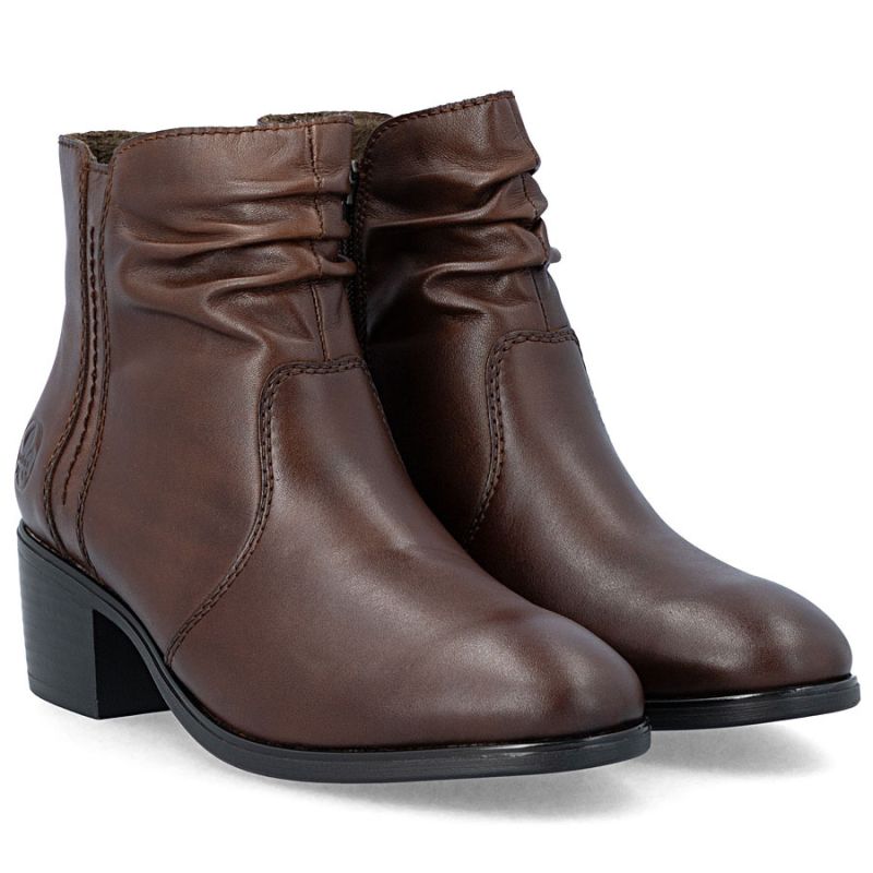 Women's brown leather ankle boots on a block heel Rieker 73953-27