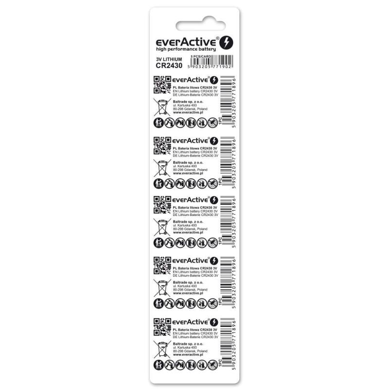 EVERACTIVE CR2430 LITHIUM BATTERIES BLISTER 5 PCS CR24305BL Baterie, akumulatorki i ładowarki/Baterie Your Sports Performance