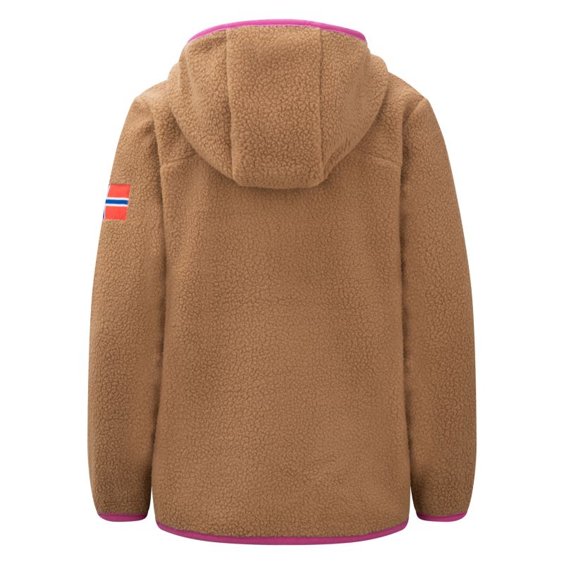 Trollkids Kids Aurlandsfjord Jacket children’s fleece jacket with hood, zip closure, brown (466-823)