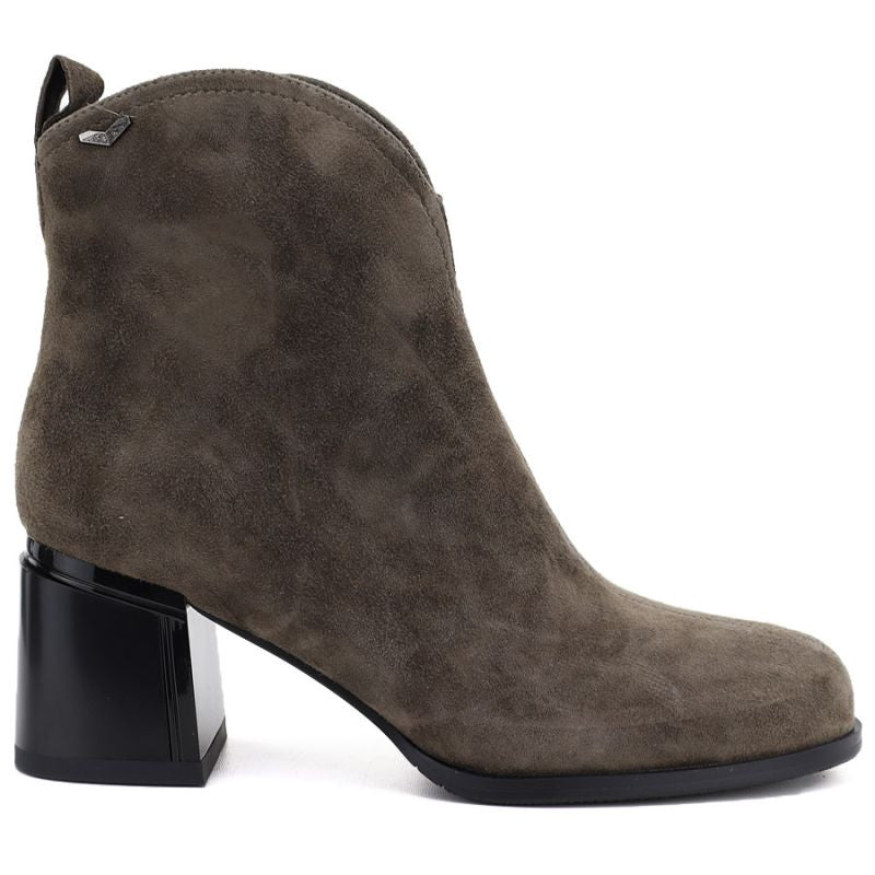 Women's leather high-heeled ankle boots in khaki Vinceza 91178
