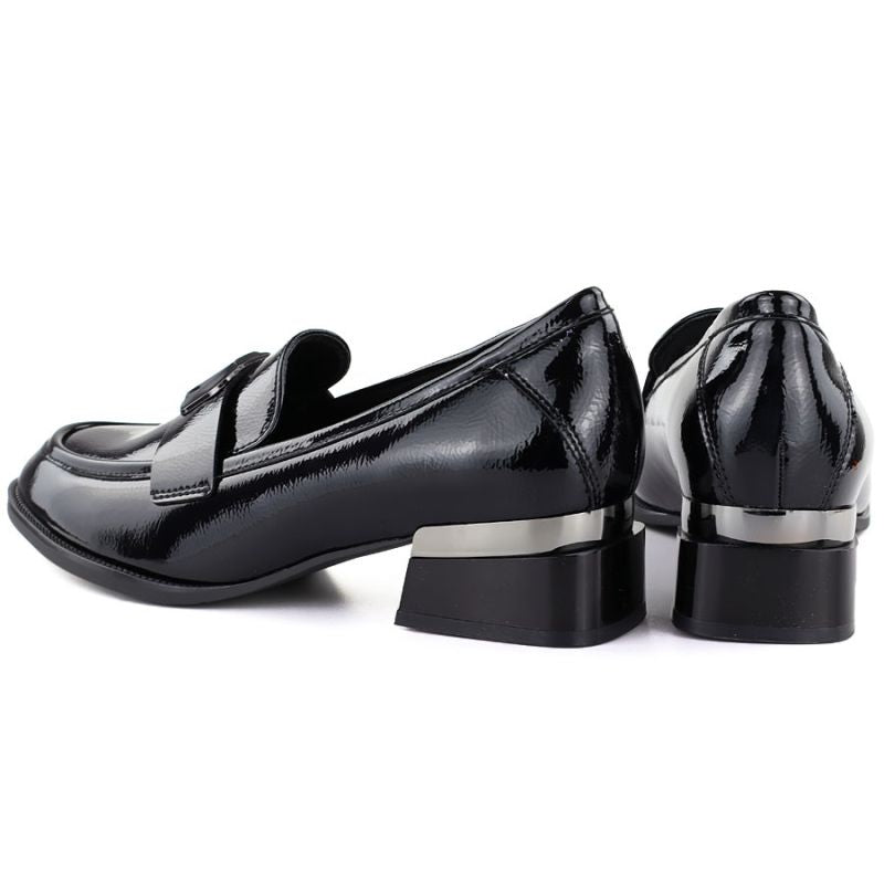 Women's patent leather shoes with a decorative heel, black Vinceza 58638 To be categorized Your Sports Performance
