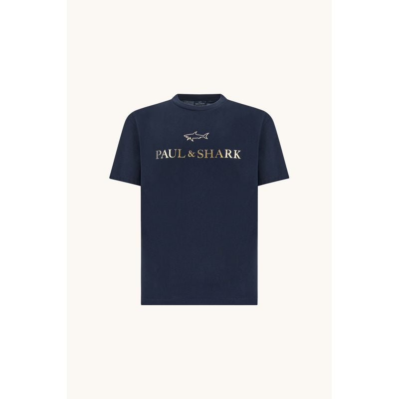 Paul&Shark Men's Cotton T-shirt Navy Blue and Gold 99311007-50E - Classic Cut, Logo