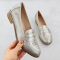 Women's openwork loafers, metallic gold, Potocki 12581 Footwear Your Sports Performance