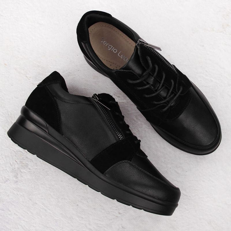 Sergio Leone PB236-S women's leather wedge sneakers, black Footwear Your Sports Performance