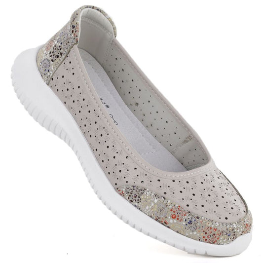 Women's leather openwork shoes in beige S.Barski 7035 S.Barski