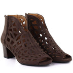 Women's suede ankle boots with openwork, open toe, brown M.Daszyński MR1954-15 To be categorized Your Sports Performance