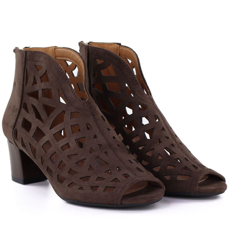 Women's suede ankle boots with openwork, open toe, brown M.Daszyński MR1954-15 To be categorized Your Sports Performance