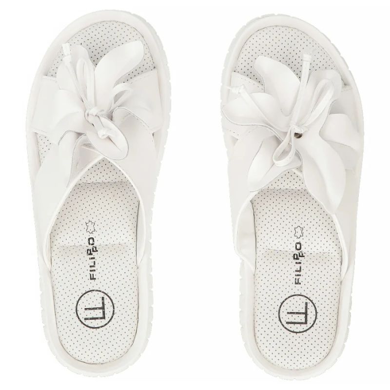 Women's leather flip-flops with a flower, white Filippo DK7762