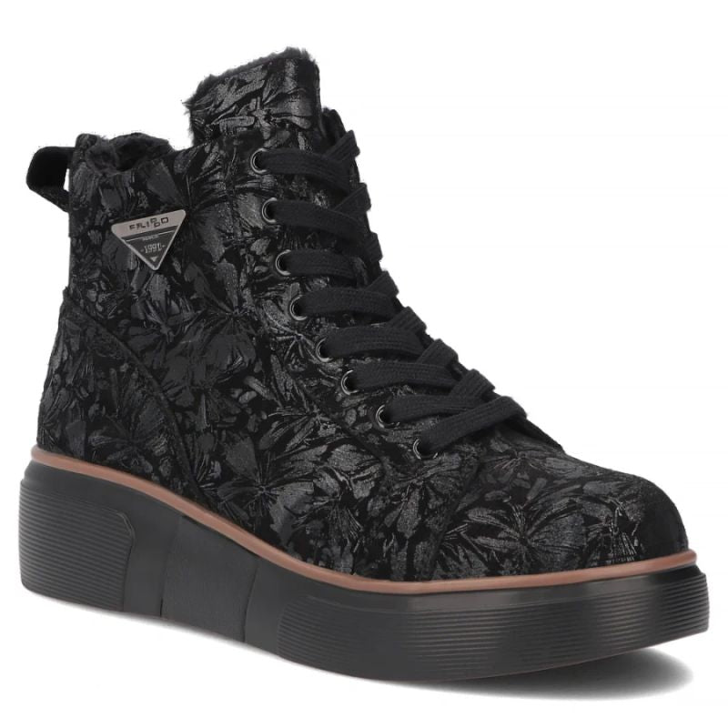 Women's leather ankle boots with wedges and flowers, black Filippo DBT6452
