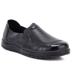 Women's comfortable leather slip-on shoes, black, Vinceza 107241