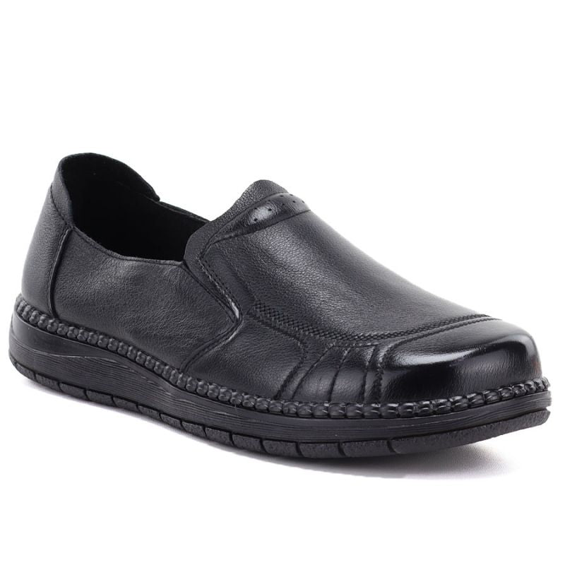 Women's comfortable leather slip-on shoes, black, Vinceza 107241