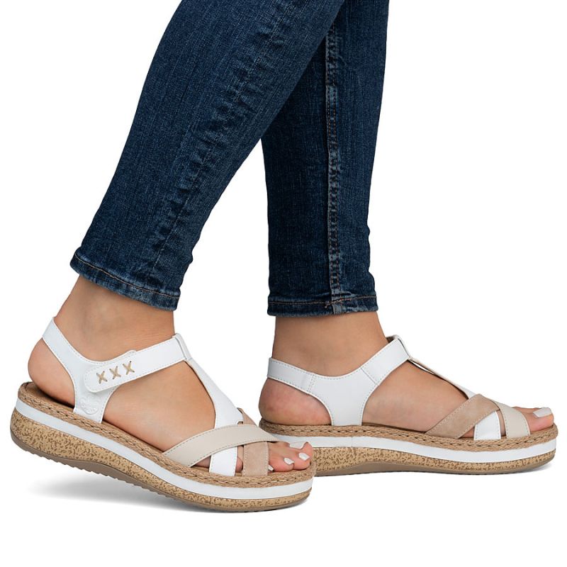 Rieker V0919-80 women's white wedge sandals Rieker