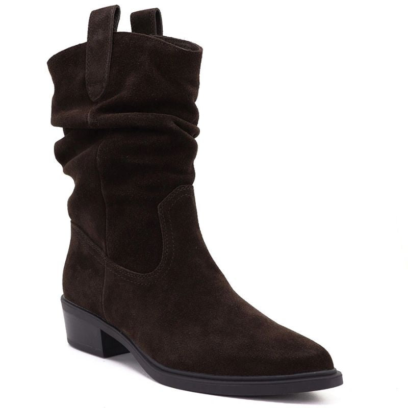 Women’s chocolate-brown leather ruched cowboy ankle boots Sergio Leone BT-16-S