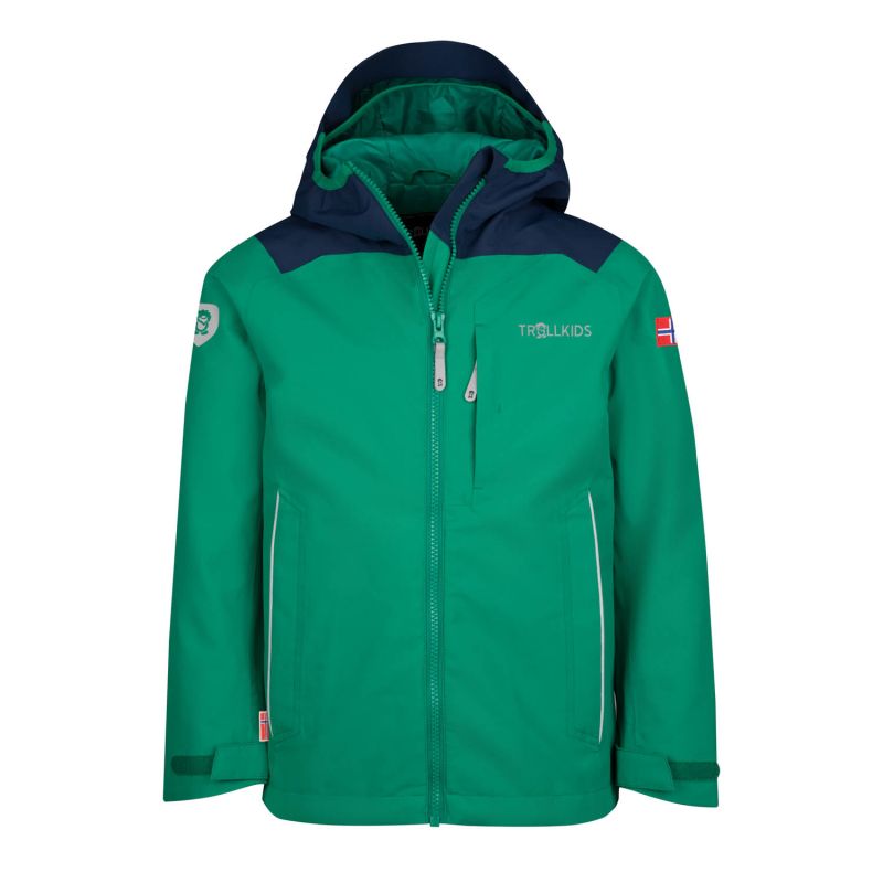 Children’s Rain Jacket for Boys/Girls Trollkids Kids Bergen Jacket pepper green/navy (610-327)