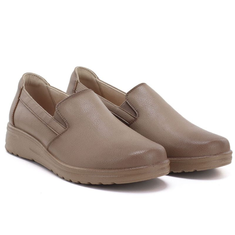 Women's leather slip-on wedge shoes, beige, Potocki JE19505