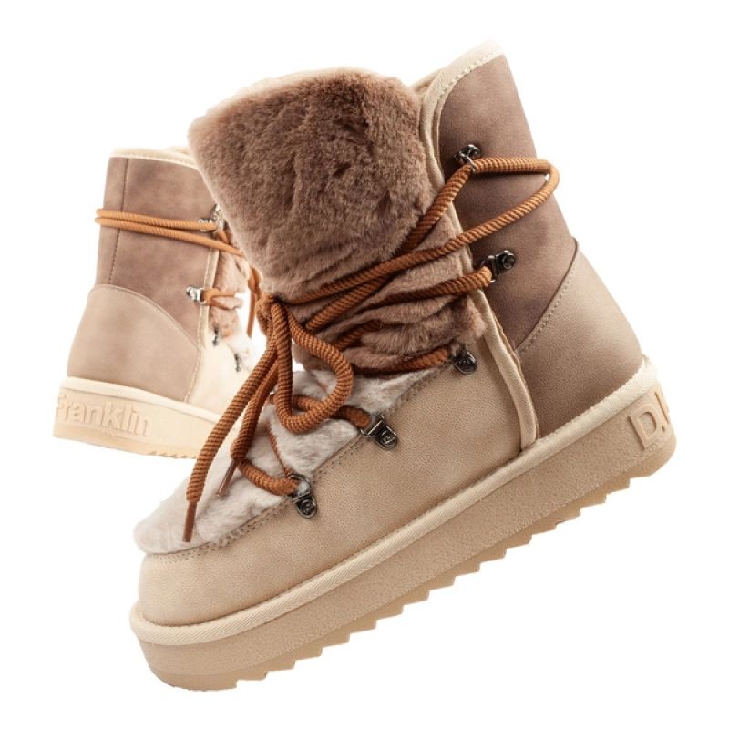 D.Franklin women's winter snow boots, fashionable fur lining, brown beige high D.Franklin