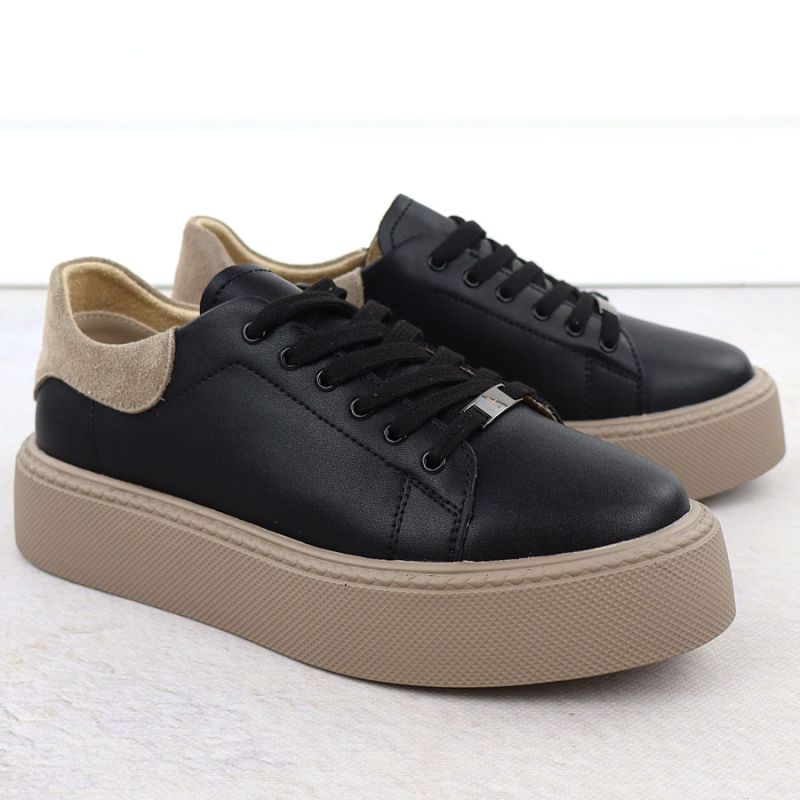 Women's leather platform sneakers, black, Filippo DP6119 Footwear Your Sports Performance