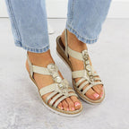 Women's wedge sandals with elastic bands, gold, Remonte R6264-91 Footwear Your Sports Performance