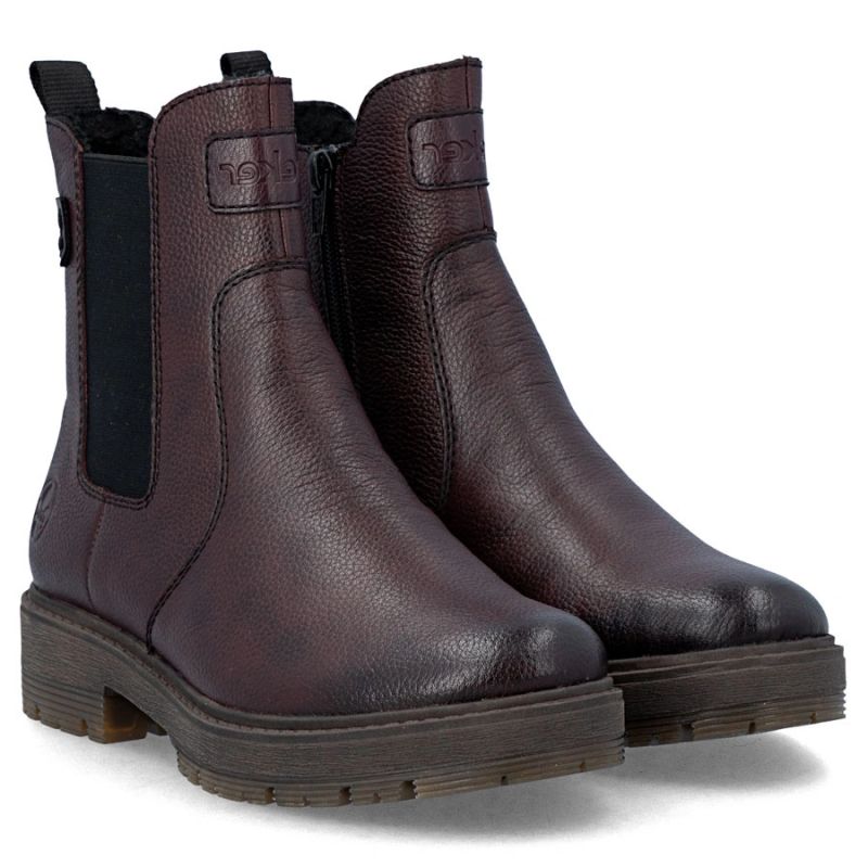 Women’s Leather Chelsea Ankle Boots, Insulated, Burgundy Rieker 75860-35