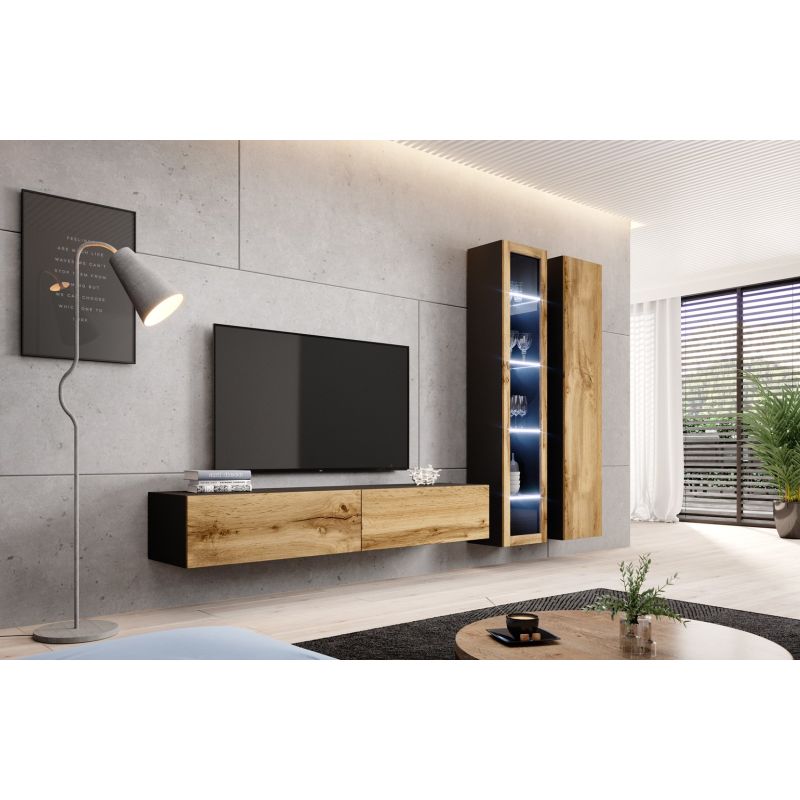 VIGO glass display cabinet '180' 180/40/30 black/wotan oak Bufety i witryny/Bufety i witryny na drewnianej podstawie Your Sports Performance