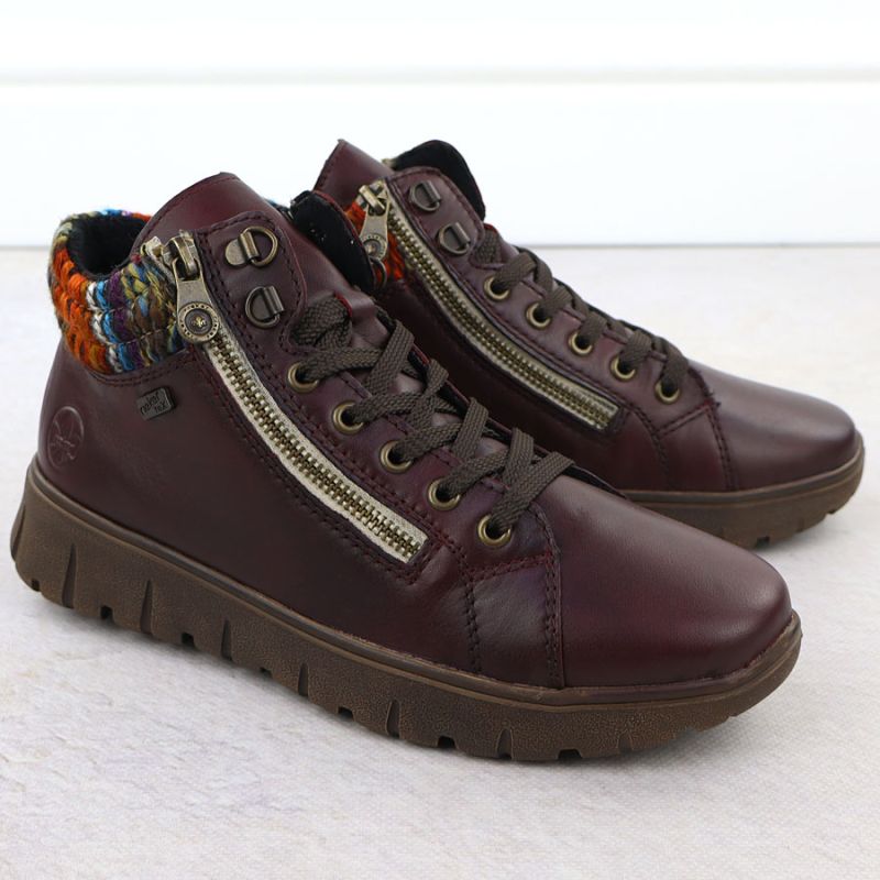Women's leather ankle boots, burgundy, Rieker N1305-35 Footwear Your Sports Performance