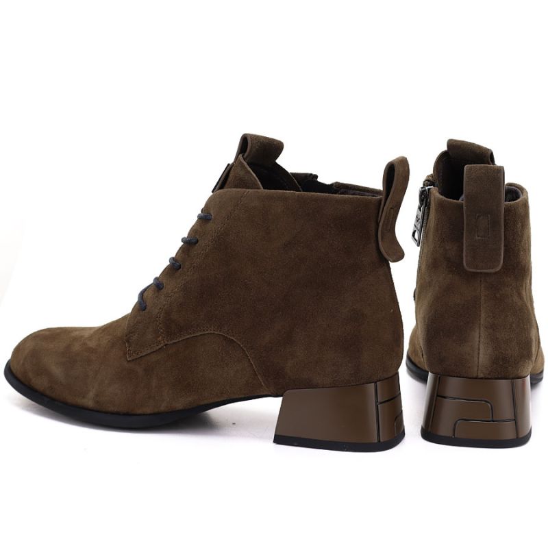 Women's leather ankle boots with heels, camel suede, Vinceza FIO27-67036