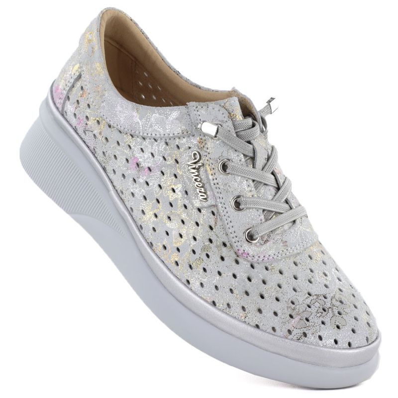 Women's leather openwork wedge shoes, gray Vinceza 79603 To be categorized Your Sports Performance